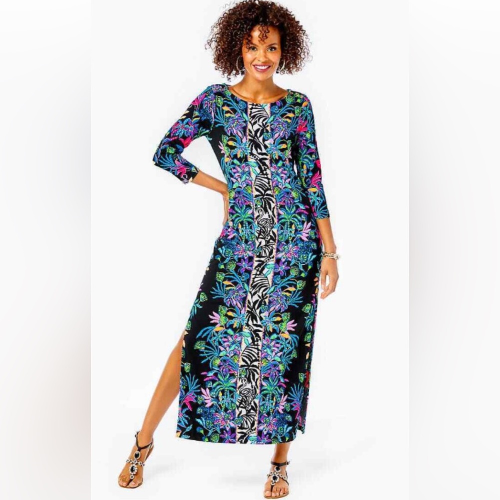 NEW Lilly Pulitzer Seralina Upf 50 Maxi Dress - Onyx Paradise Glow XL  🦄🤩